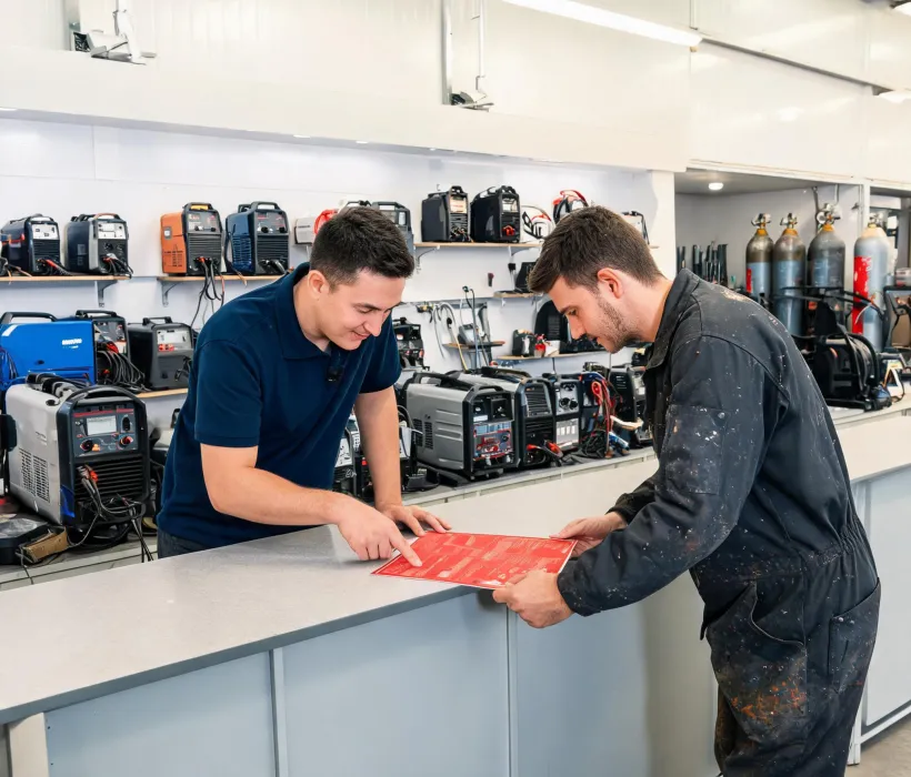 Welding advisor at a dealer counter
