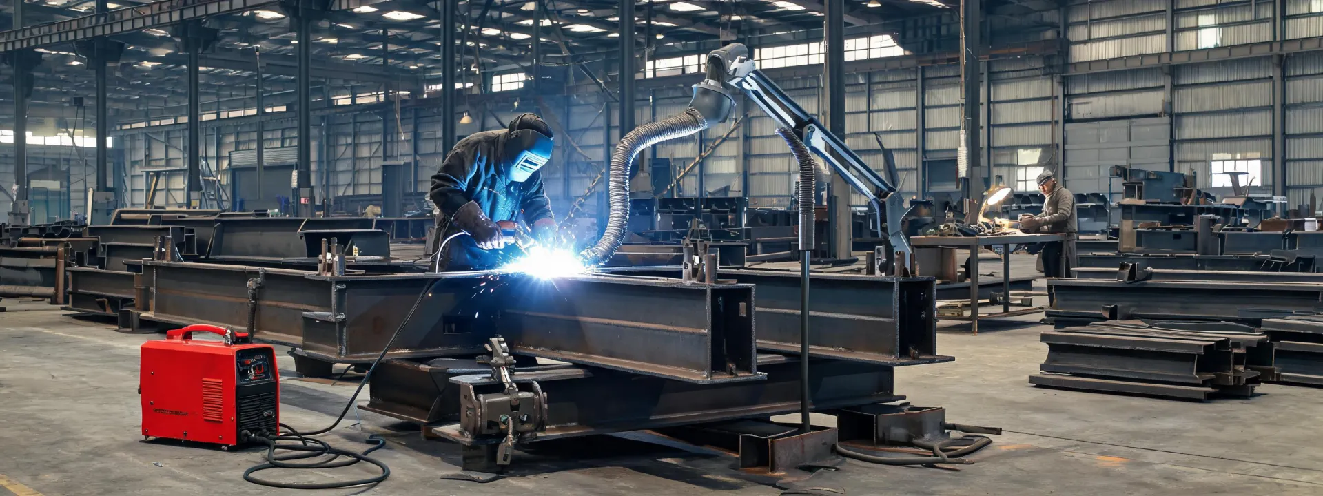 Welder joining a structural fabrication assembly