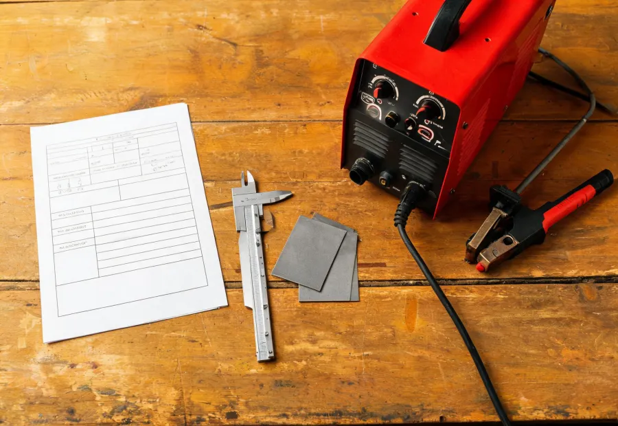 Welding selection worksheet beside MIG and stick equipment