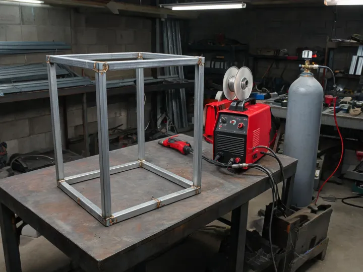 MIG welding setup for a mild steel cart frame
