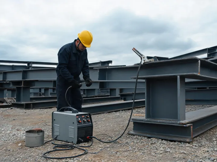 Stick welding repair setup outdoors